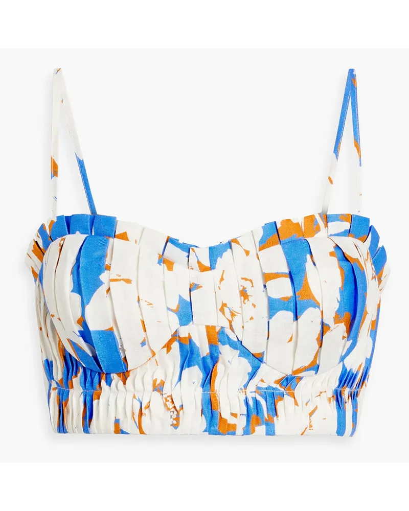 NICHOLAS Crina Bustier-Oberteil aus Leinen mit floralem Print und Falten Blau