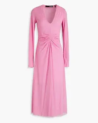 ROTATE Birger Christensen Gerafftes Midikleid aus Stretch-Spitze Pink