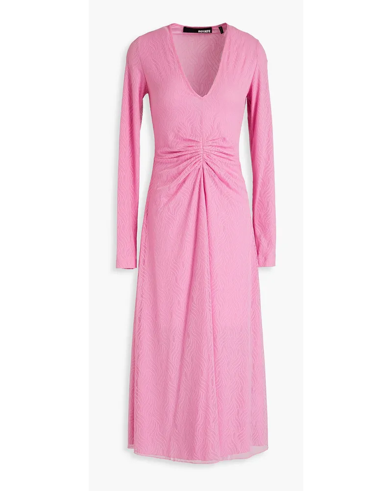 ROTATE Birger Christensen Gerafftes Midikleid aus Stretch-Spitze Pink