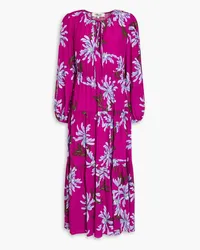 Diane von Furstenberg Dominique gestuftes Midikleid aus Crêpe mit floralem Print Lila