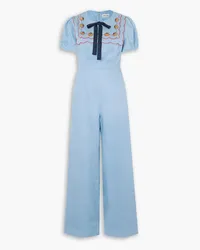 Saloni Marlowe Jumpsuit aus Leinen mit Schleife und Verzierungen Blau