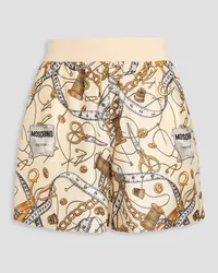 Moschino Bedruckte Shorts aus Seiden-Twill Weiß