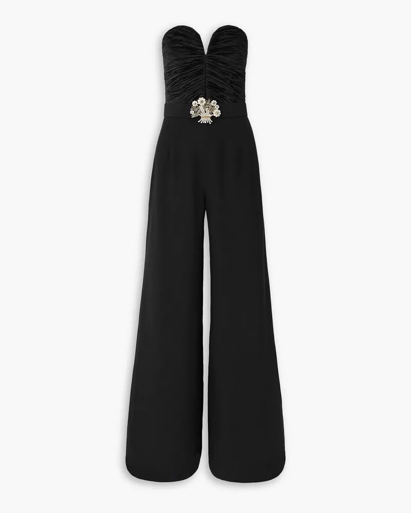 Andrew GN Trägerloser Jumpsuit aus Crêpe und plissiertem Satin mit Verzierung Schwarz