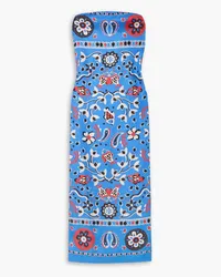 Tory Burch Trägerloses Maxikleid aus bedrucktem Seiden-Twill Blau