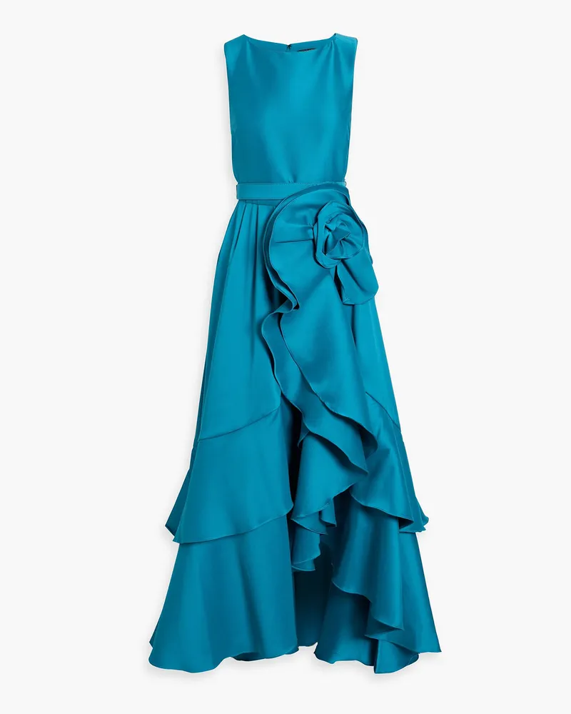 Badgley Mischka Robe aus Duchesse-Satin mit Rüschen Blau