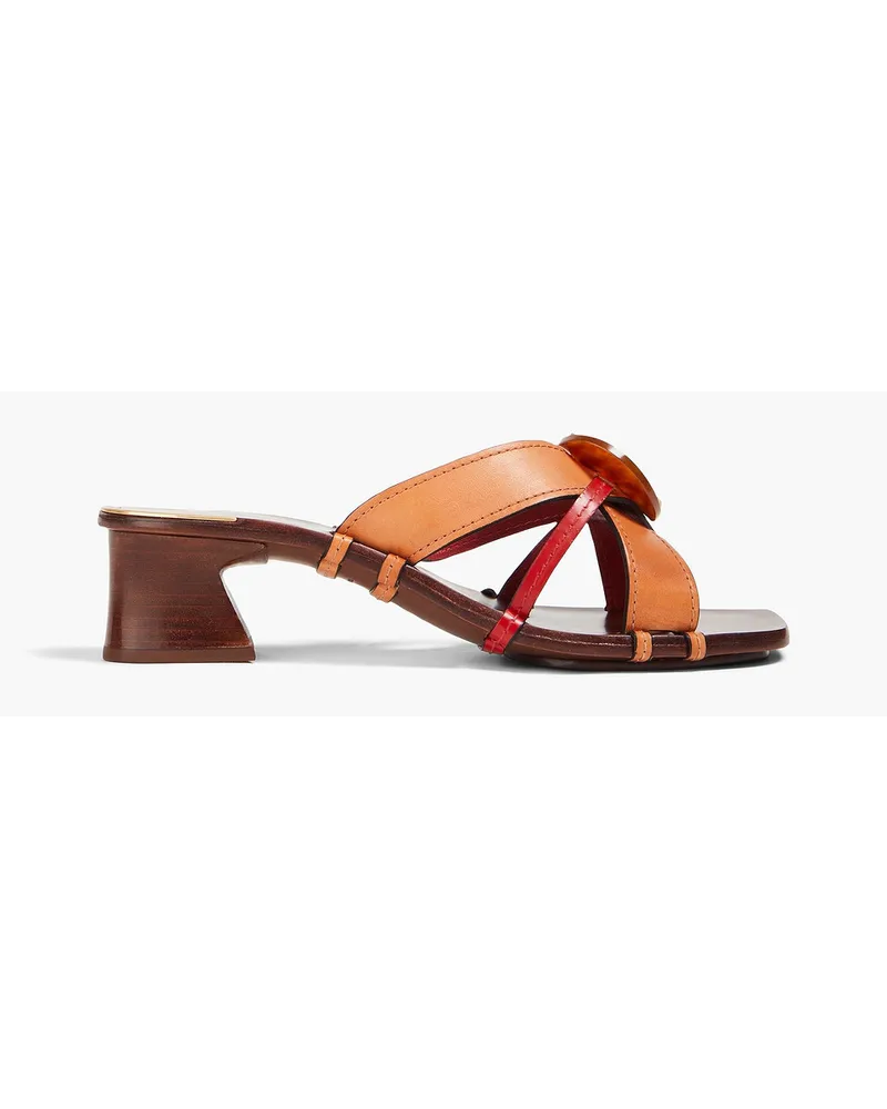 Tory Burch Zweifarbige Sandalen aus Leder Braun