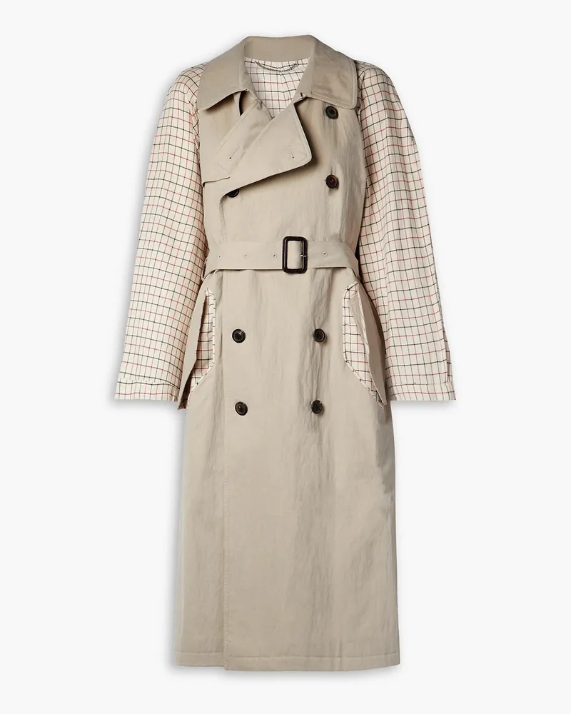 Maison Margiela Karierter Trenchcoat aus Gabardine und Twill aus einer Baumwollmischung mit Gürtel Neutral