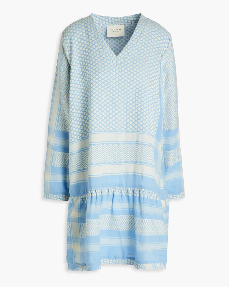 SUMMERY COPENHAGEN Minikleid aus Baumwoll-Jacquard mit Raffung Blau