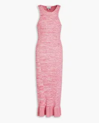 Ganni Meliertes Midikleid aus Rippstrick Pink