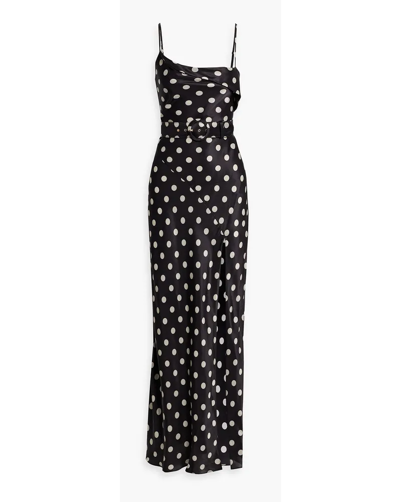 NICHOLAS Belira draped belted polka-dot satin maxi gown Schwarz