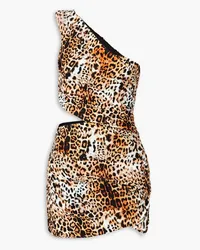 HALPERN Minikleid aus Stretch-Jersey mit Leopardenprint, Cut-outs und asymmetrischer Schulterpartie Animal-print