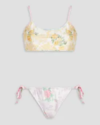 LoveShackFancy Miyo Bikini mit Blumenprint Weiß