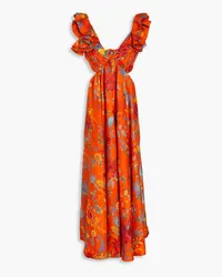 Zimmermann Ginger Maxikleid aus Seide mit floralem Print und Cut-outs Orange