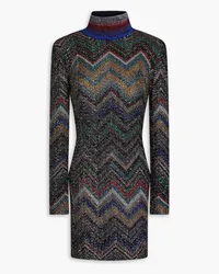 Missoni Minikleid aus Häkelstrick mit Metallic-Effekt und Rollkragen Schwarz