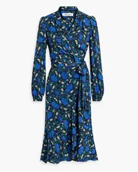 Diane von Furstenberg Carla Midi-Wickelkleid aus Crêpe mit floralem Print Blau