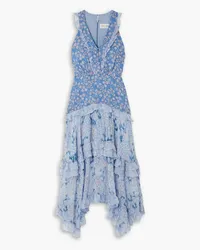 Saloni Jolie mehrlagiges Maxikleid aus Seidenchiffon und -krepon mit Blumenprint und Rüschen Blau