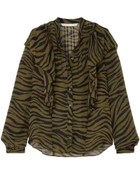 Veronica Beard Camilla ruffled zebra-print silk crepe de chine blouse Grün