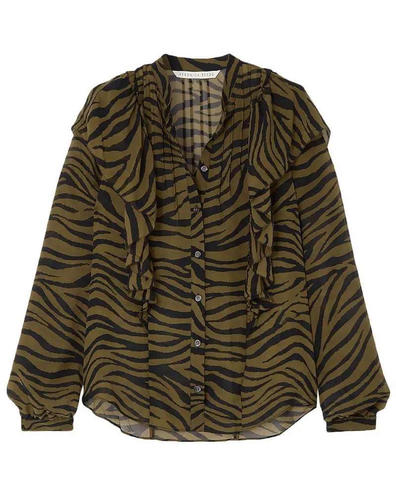 Veronica Beard Camilla ruffled zebra-print silk crepe de chine blouse Grün