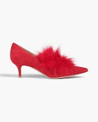 Gianvito Rossi Pumps aus Veloursleder mit Federn Rot