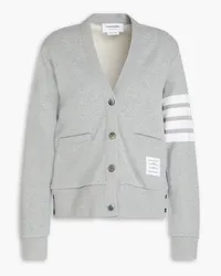 Thom Browne Gestreifter Cardigan aus Baumwollfrottee Grau