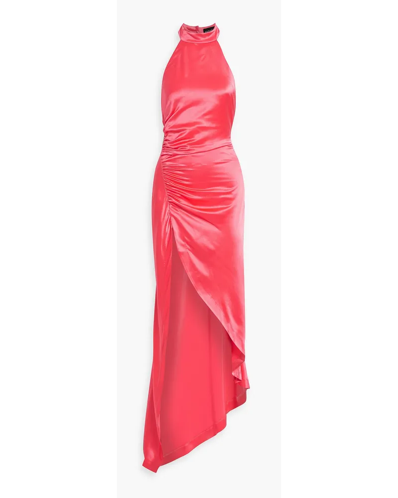 Retrofête Sabrina asymmetrisches Neckholder-Maxikleid aus Satin mit Raffungen Orange