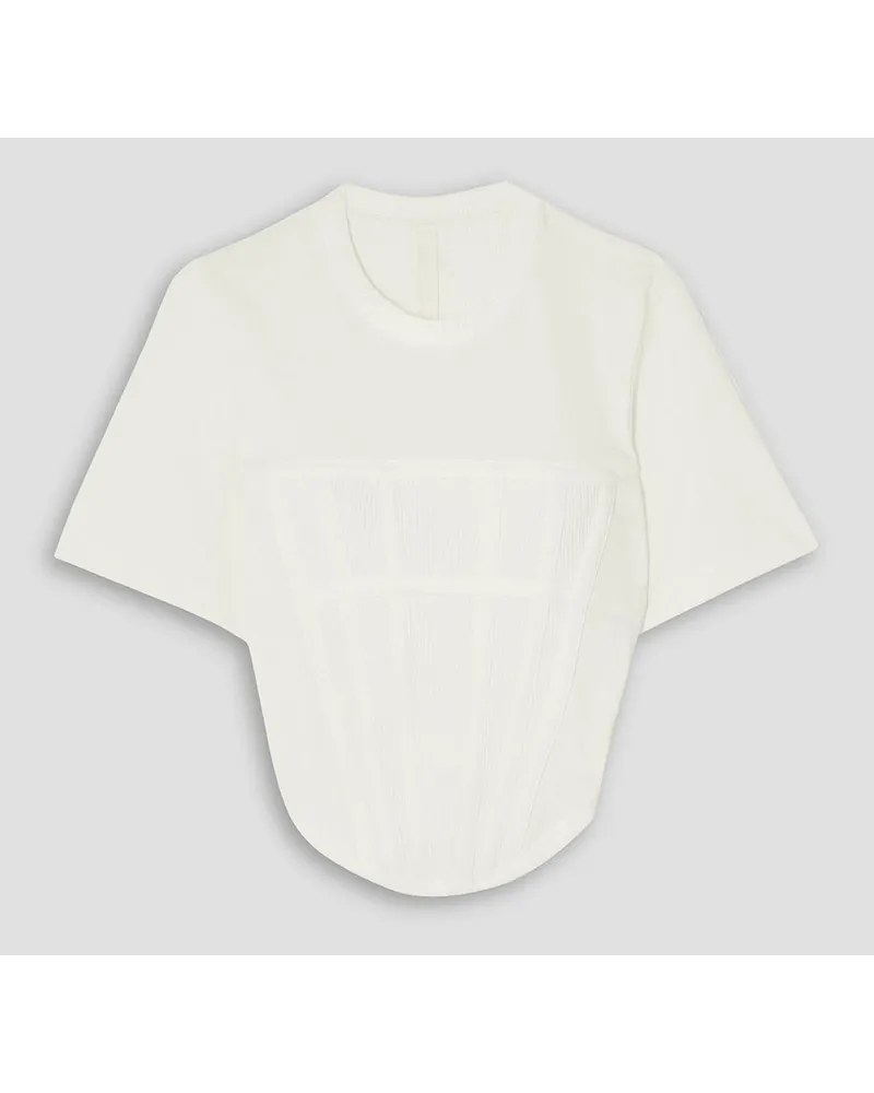Dion Lee Verkürztes T-Shirt aus geripptem Stretch-Baumwoll-Jersey mit Ripsbandbesätzen Weiß