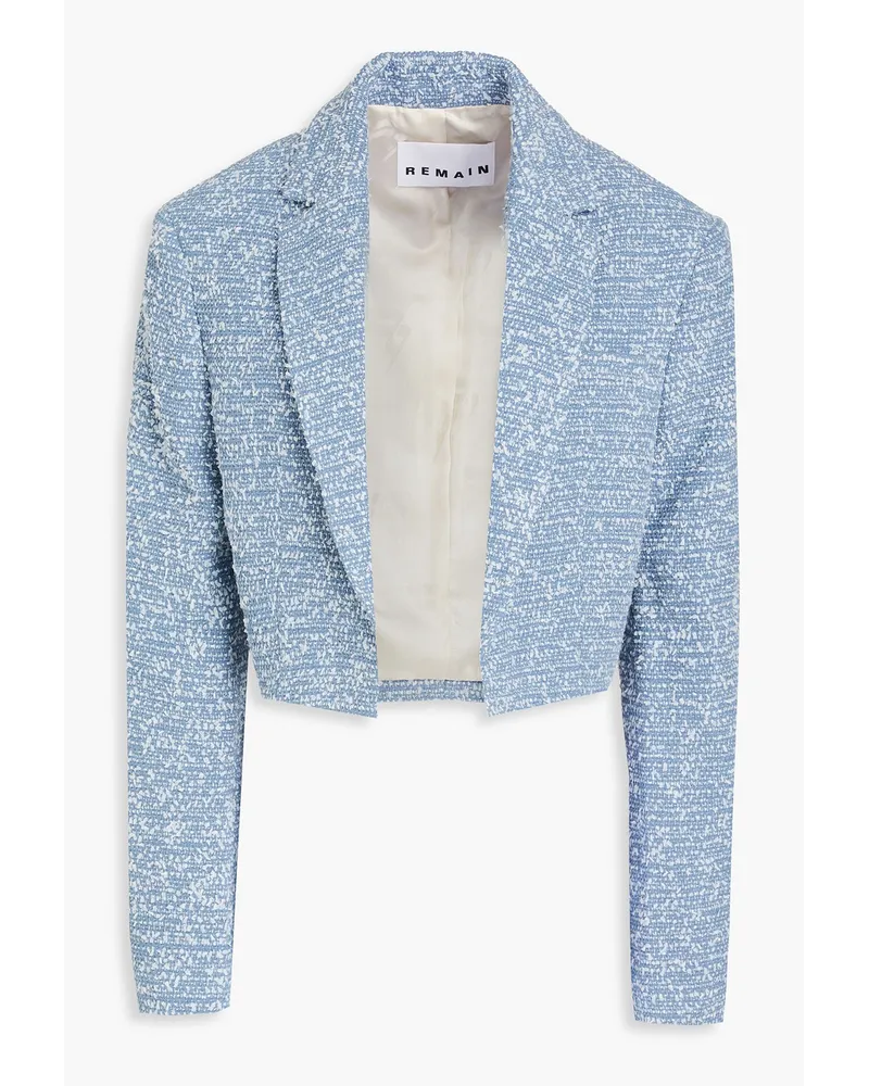 ROTATE Birger Christensen Cropped Blazer aus Tweed aus einer Baumwollmischung Blau