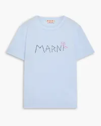 Marni T-Shirt aus Baumwoll-Jersey mit Stickereien Blau