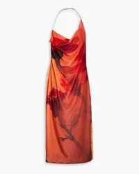 Stine Goya Promise Neckholder-Midikleid aus Samt mit floralem Print Orange