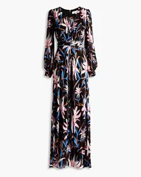 Diane von Furstenberg Jumpsuit aus Georgette inRock-Optik mit Blumenprint Schwarz