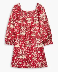 DÔEN Acton Minikleid aus Baumwollpopeline mit Blumenprint und Biesen Rot