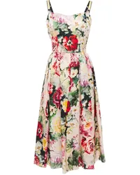 Dolce & Gabbana Gerafftes Midikleid aus Seidenorganza mit floralem Print Pink