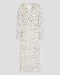 Claudie Pierlot Midi-Wickelkleid aus Twill mit Polka-Dots und Rüschen Weiß