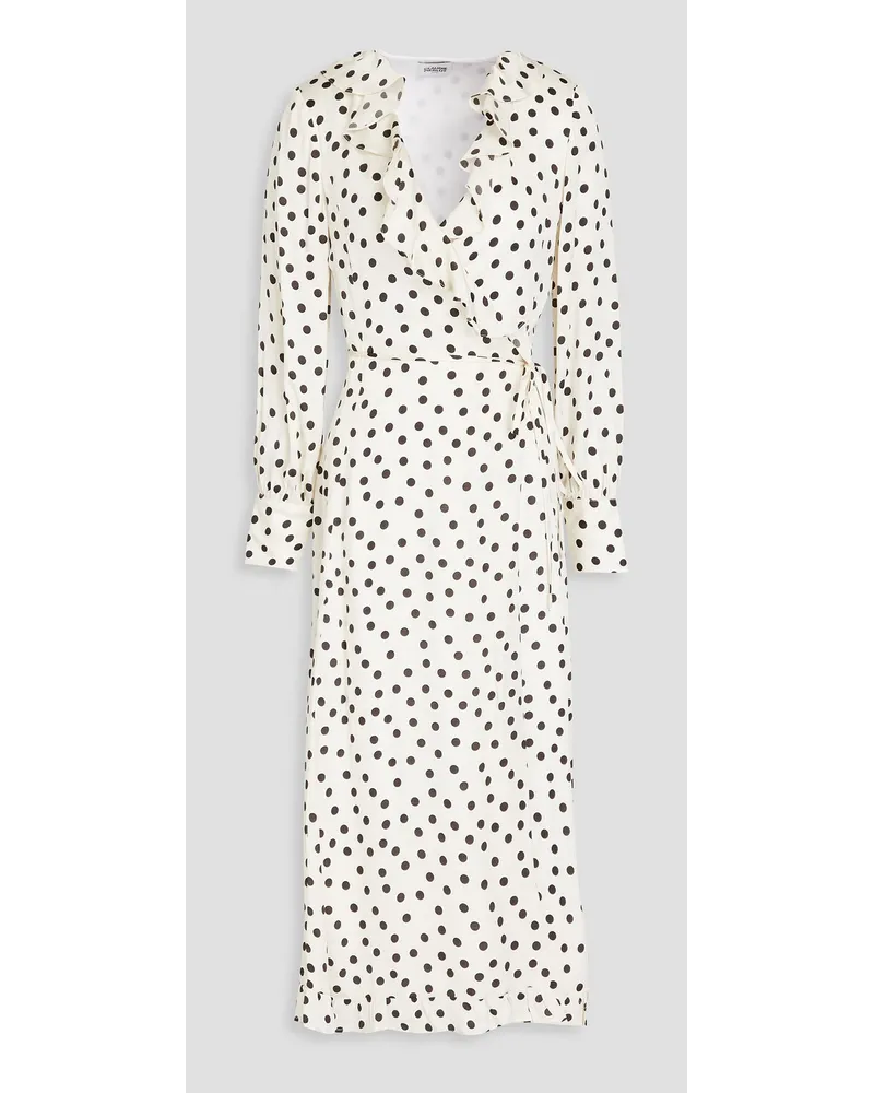 Claudie Pierlot Midi-Wickelkleid aus Twill mit Polka-Dots und Rüschen Weiß