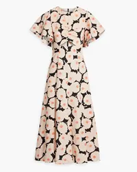 Derek Lam Romilly Midikleid aus Stretch-Baumwollpopeline mit floralem Print Orange