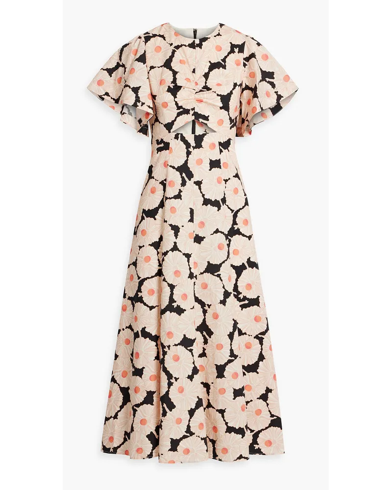 Derek Lam Romilly Midikleid aus Stretch-Baumwollpopeline mit floralem Print Orange