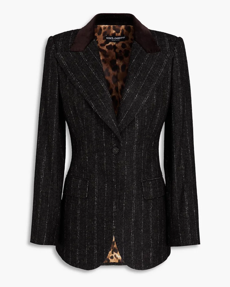 Dolce & Gabbana Blazer aus Flanell mit Nadelstreifen und Samtbesatz Braun