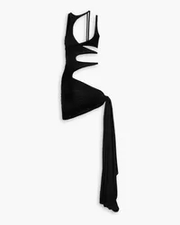 Thierry Mugler Asymmetrisches Minikleid aus Stretch-Tüll mit Cut-outs Schwarz