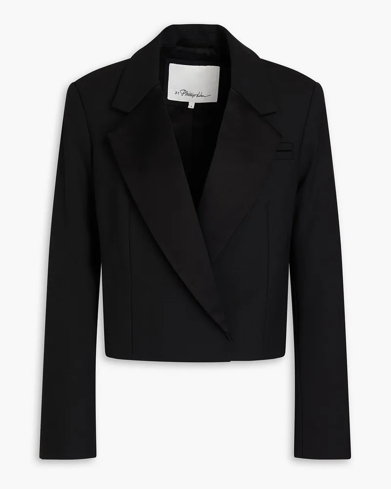 3.1 phillip lim Cropped double-breasted satin-paneled flannel blazer Schwarz