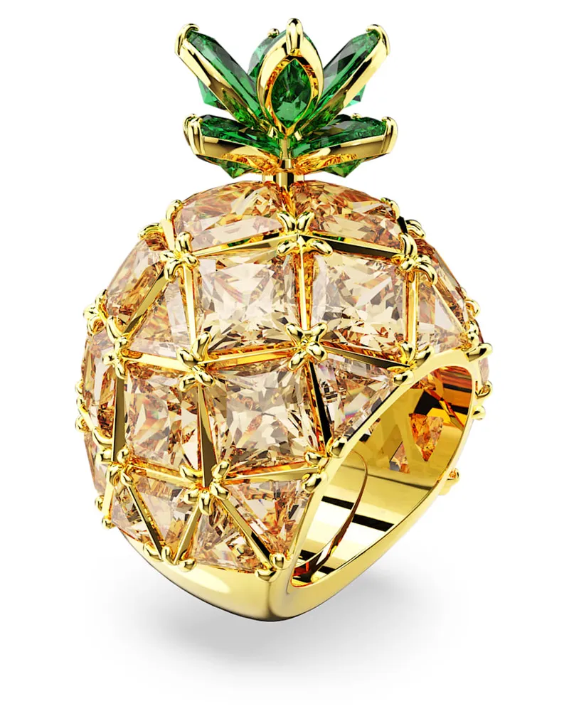Swarovski Idyllia Cocktailring, Ananas, Mehrfarbig, Goldlegierungsschicht Goldfarben