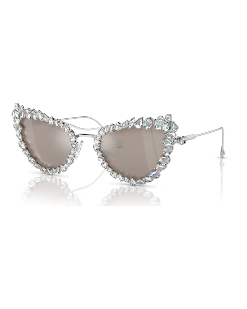Swarovski 2 in 1 Clip-on Sonnenbrillenaufsatz, Statement, Cat-eye-Form, SK7011, Weiß Weiß