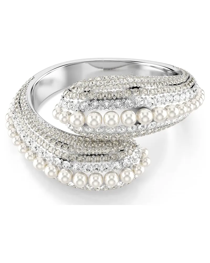 Swarovski Sublima Armreif, Statement, Kristallperle, Rundschliff, Weiß, Rhodiniert Weiß