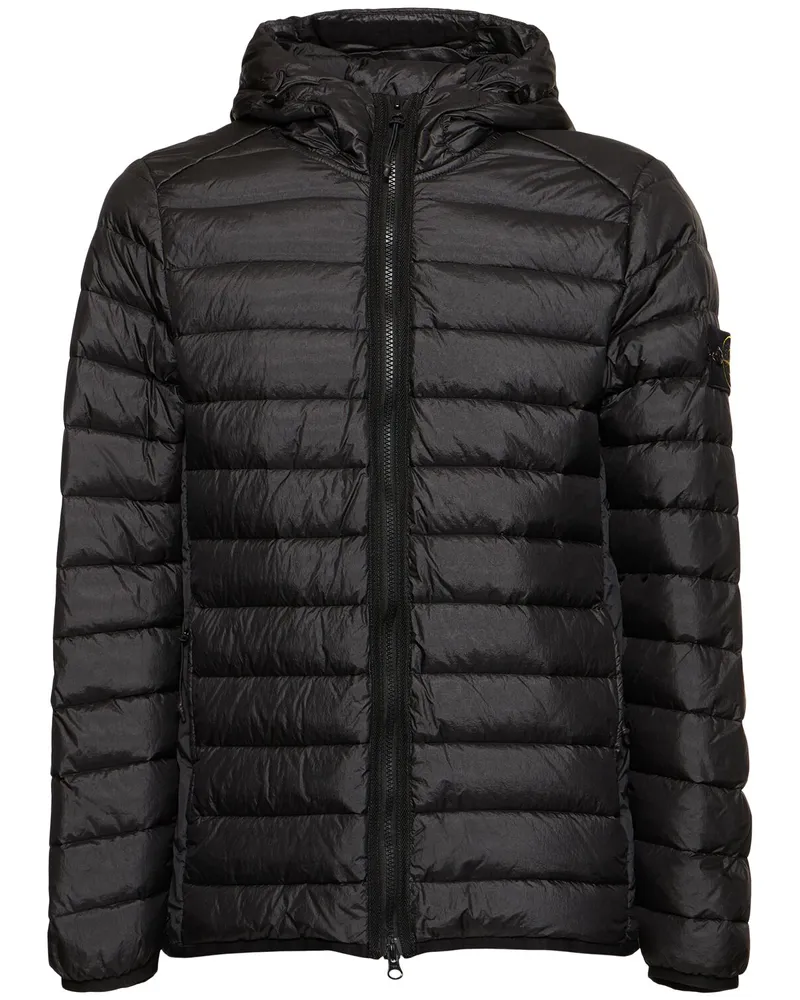 Stone Island Hooded Zipped Down Jacket Schwarz