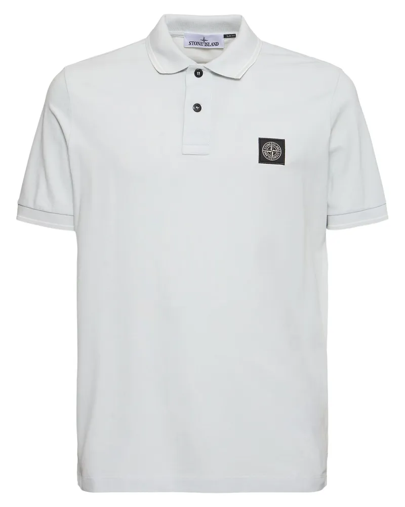 Stone Island Logo Cotton Blend Polo Himmelblau