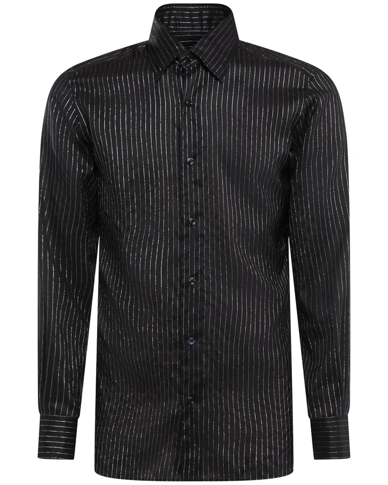 Tom Ford Striped Silk Blend Slim Fit Shirt Schwarz