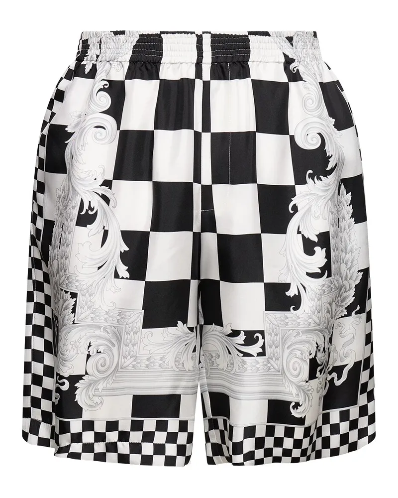 Versace Shorts Aus Seidentwill Mit Druck Blackwhite