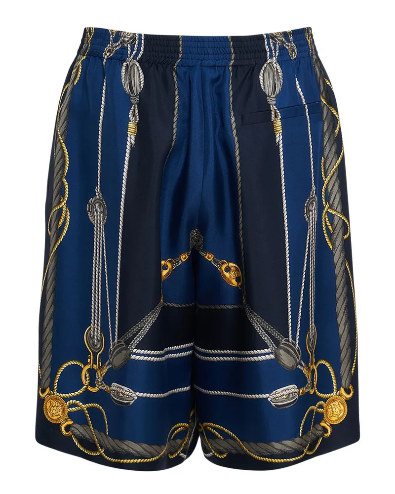 Versace Shorts Aus Seide Mit Druck Blau