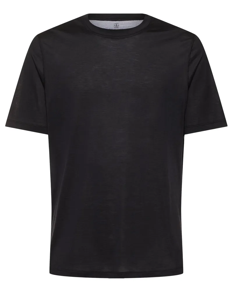 Brunello Cucinelli T-shirt Aus Seiden- & Baumwolljersey Mit Logo Schwarz