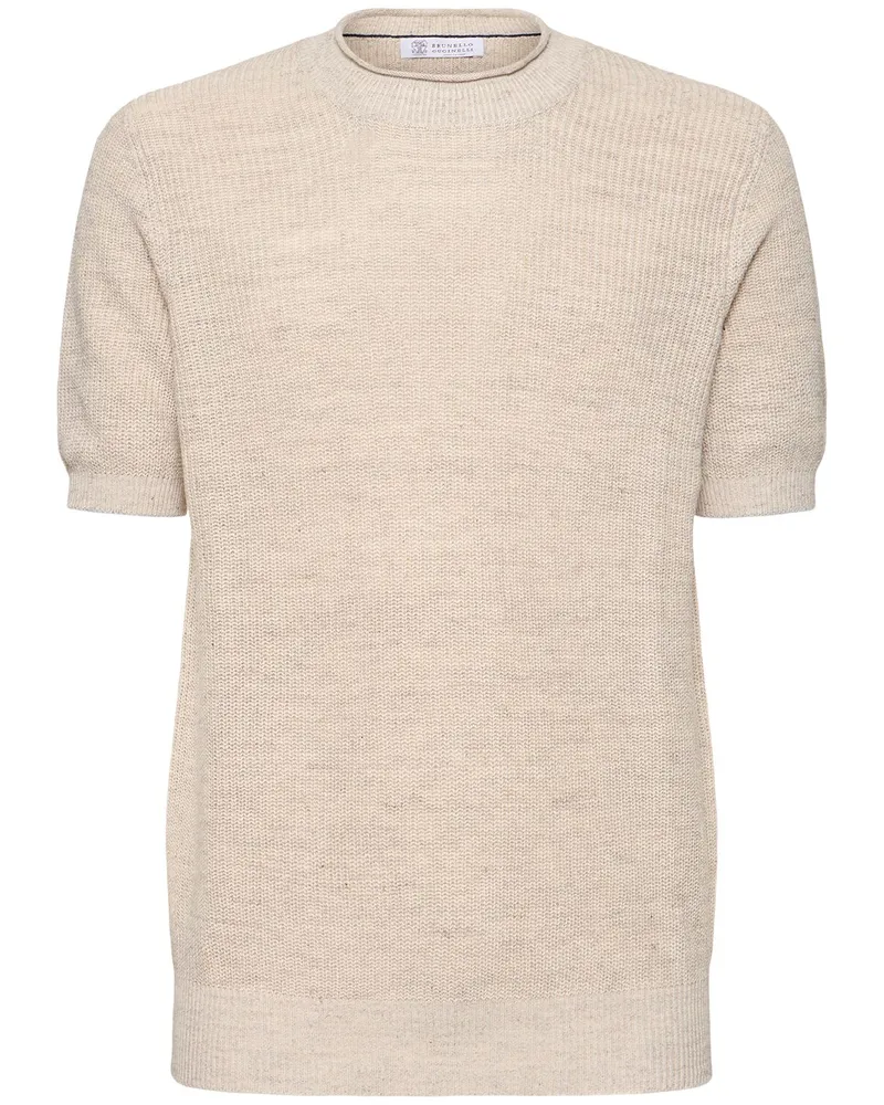 Brunello Cucinelli Kurzärmliger Sweater Aus Baumwolle Und Leinen Juta