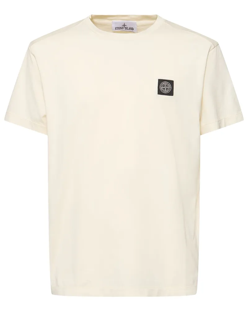 Stone Island Logo Cotton T-shirt Elfenbein